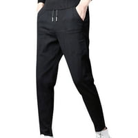 Карго панталони за мъже мъже ежедневни еластичност панталони Тетер затваряне дънки джобно работно облекло ежедневни панталони потници мъжки черни панталони