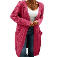 Jeanewpole Spring, есен и зима за женски качулки с качулка плетеница голям джоб джобни небрежни шаблони пуловер палто