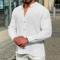 поло ризи за мъже мъжки лятно памучно бельо солидно ежедневно плюс размер разхлабена риза Мъжки стойка яка с дълъг ръкав риза