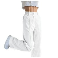 Дамски панталон Дамски средна талия Плътен цвят джоб Нагънат надраскване Рипсено кадифе хлабав цвят контраст панталони прави панталони бял ххл
