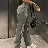 Жени Жан панталони плюс разтвор за размери жени бутон с висока талия джобни твърди цветни дънки панталони разхлабени дънкови панталони