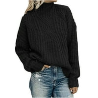 Блуза Плюс размер пуловери за жени, дамски модни твърди Дълъг ръкав пуловер хлабав Поло плетиво пуловер