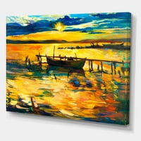 Лодка в езерото по време на вечерна светлина живопис платно Арт Принт