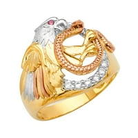 Бижута 14к Жълто бяло и розово Три цвят Злато Орел Мъжки кубичен цирконий ЧЗ пръстен размер 6.5