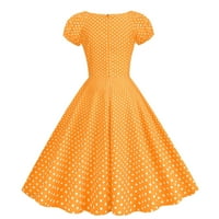Дамски парти ежедневни точки печат с къс ръкав 1950-те години домакиня вечерно парти бална рокля Дамски Рокли Дамски топове 2ХЛ оранжев