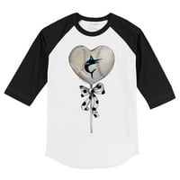 Младежки мъничко бяло черно черно Маями Марлинс сърце Lolly 3 4-ръкав тениска Raglan