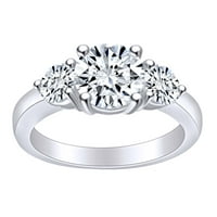 1. Карат кръг отрязан бял естествен диамант три каменни годежен пръстен за пасианс в 14k твърд бял златен пръстен размер-8.5