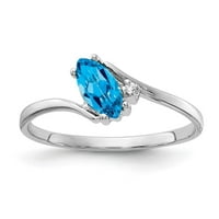 14k бяло злато 7x маркиза синьо топаз истински диамантен пръстен