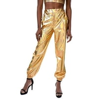 Дамски метални лъскави панталони пънк хип-хоп панталони улично облекло ежедневни холографски Джогъри с висока талия Йога анцуг с джобчета
