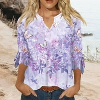 Ballsfhk женски най-добър разхлабен ежедневно отпечатани блузи с V-образно деколте