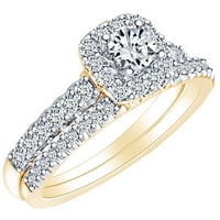 1. CT кръгла изрязана бяла естествена диамант хало годеж сватбен булчински пръстен, комплект в 14K твърдо жълто злато