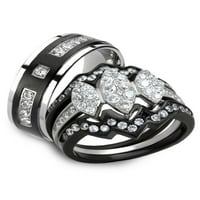 Неговото и нейното черно и сребристо неръждаема стомана и титан венчален пръстен група набор размер дамски мъжки 05