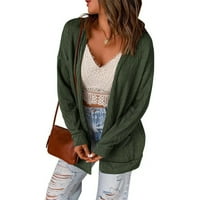 Горещ стил хлад, АКСД случайни Плътен лек Дълъг ръкав джоб пуловер жилетка за жена клирънс зелен размер 8