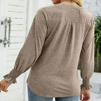 Cocopeaunt жени ежедневни тениски с тениска с V-образно деколте солиден лотос лист ръкав свободни есенни върхове блуза блуза