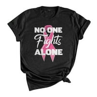 Fjofpr дамски клирънс Прочистване на тениски с къс ръкав за жени розова панделка графична рака на гърдата Основаност от печат Основни тийнейджъри Кръг