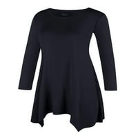 Модни женски ръкави за блуза върхове кръгла шия свободен приготен туника риза върхове с неправилен подгъв плюс размер