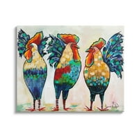 Ступел индустрии смели шарени пилета кокошки ярки пера стоящи живопис галерия увити платно печат стена изкуство, дизайн от Кари Евенсън