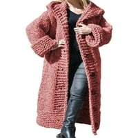 Niuer с дълъг ръкав плетени пуловери за жени Разхлабени твърди цветен кабел плетат ежедневни жилетка розово s