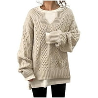 Дамски есен моден моден пуловер пуловер пуловер с дълъг ръкав Темперамент C-OMMUTER пуловери пуловери за жени Бежово XL
