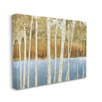 Ступел индустрии бреза дърво езеро пейзаж синьо Злато природа живопис платно стена изкуство дизайн от Джеймс Виенс, 24 30