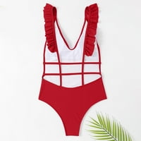 Rbaofujie Bodysuit for Women Women's Eany Piece Bysimuit V-Neck Backless Swimsuit Solid Solid Pikini Bikini Ruffle Bwimesuit