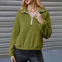 Дамски дълъг ръкав половин цип Ревера Шерпа руно Суитчъри твърди случайни размита пуловер яке есен зимни дрехи