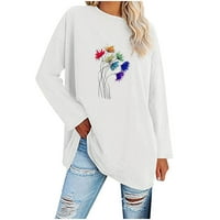 Разчистване на сделки под женски ризи жени класически флорален печат Crewneck с дълги ръкави Разхлабени върхове Блузи риза за жени бели в продажба
