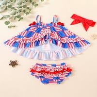 Sprofallbaby Dead Independence Day Kids Girls Crothes Summer Stars Stripes Loose Camisole и ежедневни къси панталони еластична лента за глава 6m-4y