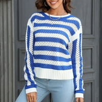 кпоплк дамска мода пуловер Извънгабаритни Дълъг ръкав Пуловер Дамски кабел плета Пуловер Случайни топли върхове синьо, с