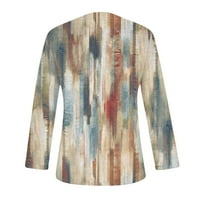 Royallove Женски ежедневен моден печат с дълъг ръкав бутон V-образен пуловер Суичърс Топ блуза