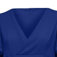 Дакиан клирънс рокли за жени Дамски ежедневни секси в-врата твърди отслабване разрошени подгъва разкъсана рокля без ръкави Плюс размер рокли синьо 12