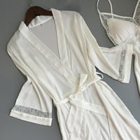 Wofedyo Satin Silk Pajamas Cardigan Nightdress Batrobe Ladies Roled бельо за сън