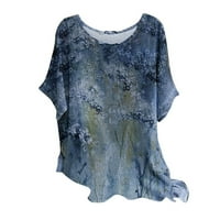 Penkiiy Women's Fashion Printed кръгла шия с къс ръкав тениска блуза разхлабени върхове t -ризи за жени пакети xl синьо на клирънс