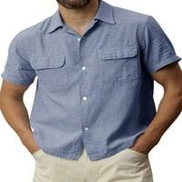 Авамо Мъжка тениска ревера на врата върхове Бутон надолу тениска мъжка блуза ежедневно носене летни ризи Тъмно синьо л