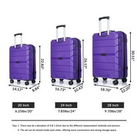 Багаж Разширяващ се куфар комплект с TSA Lock Spinner 20in24in28in, лилаво