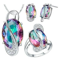 Xinqinghao Seven Rainbow Zircon Women Fashion Trend Full Diamond Zircon Ring Обеци Колие дами дами бижута Комплект диамантени пръстени за жени Размер многоцветни 9