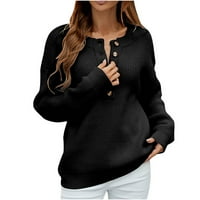 Homadles дамски ежедневен пуловер- кръгла шия свободен черен размер m