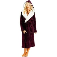 Заспиване за жени жени зимен плюшен удължен халат халат домашни дрехи с дълъг ръкав с халат женско спално облекло черно + s