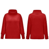 Floleo Clearance дамски върхове ризи с дълъг ръкав Fall Clearance Женски костенурка плетен джъмпер пуловер с дълъг ръкав елегантни ежедневни върхове диня червено