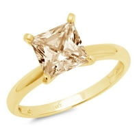 2. CT Brilliant Princess Cut Natural Morganite 14K Yellow Gold Politaire Ring SZ 5.5