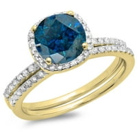 Колекция DazzlingRock 1. Карат 10K синьо и бяло диамантен булчински годежен пръстен CT, жълто злато, размер 4.5