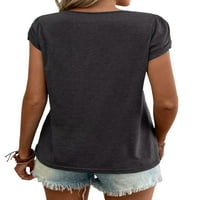 Sanviglor жени летни върхове с къс ръкав тениска v врат тениска дишаща туника туфлуза пуловер черно 2xl