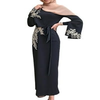 Eleluny жени мюсюлмани дълга макси рокля дантела бродерия ежедневна арабска рокля лилава 2xl