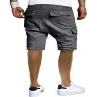 Jusddie мъже дъна еластична талия товари мини панталони средна талия хавайски летни къси панталони солиден цвят фитнес желязна сива l