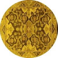 Ahgly Company Machine Pashable Indoor Round ориенталски жълти традиционни килими, 8 'кръг