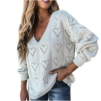 Dadaria Graphic Tees for Women Vintage 90-те женски v-образно пуловер пуловер солидна сърцевина, разхлабена плетен пуловер Топ блуза White L, жени