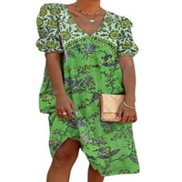 Avamo Women Sundress Summer V Neck Short Leanve Casual Floral Print Midi рокля