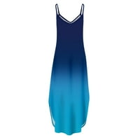 Летни рокли за жени раирана лъжичка шия a-line дължина на глезена модна рокля без ръкави сини s