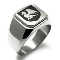 Неръждаема стомана дракон пазител герб на щит гравиран квадратен плосък връх рокер стил полиран печат пръстен