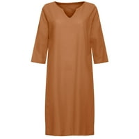 Женска рокля Лятна модна ретро V-образно джобно джобно плътно цветна рокля с къс ръкав, оранжева, XL